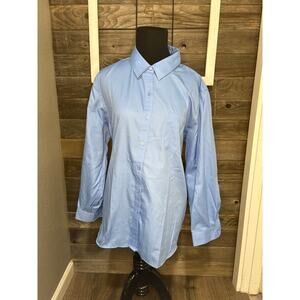 Coldwater Creek blue long sleeve button up blouse women's size petite large PL